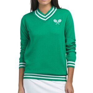 S, The Bubble Green V-Neck Sweater with Tennis Racquet Embroidery, Small, NWT